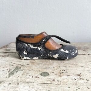 Antique Miniature Cobbler Shoe Mold Wooden Last Black Cracked Leather 5D